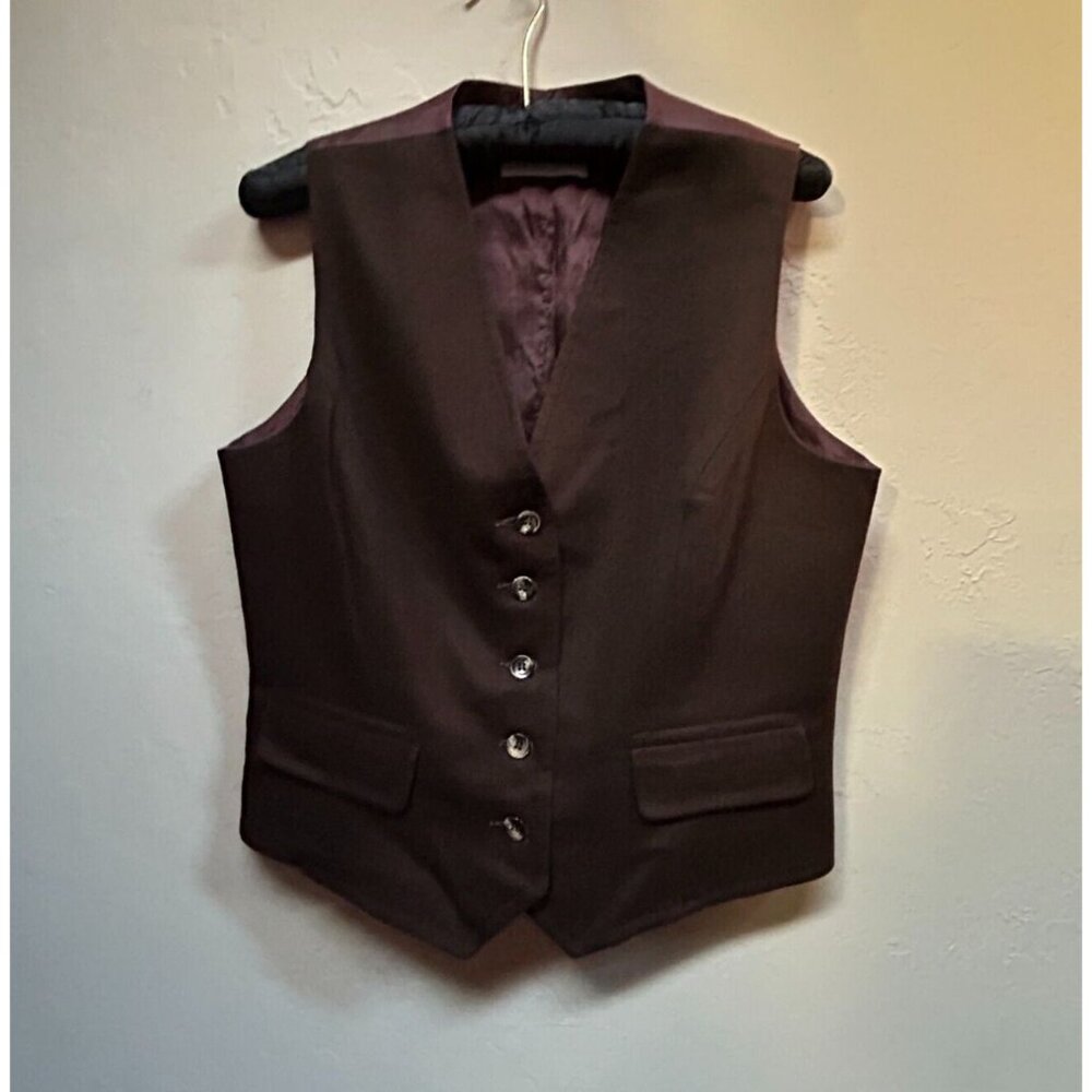 Vintage 90s Evan-Picone Womens Size 16 Brown Wool Blend Waistcoat Vest Buttons